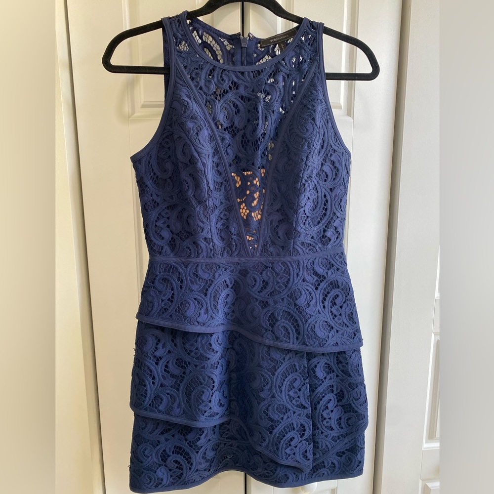 BCBGMaxazria “Hanah” Navy Blue Short Sleeveless Lace Dress